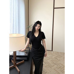 显瘦旗袍裙子 黑泽玄七2025夏季 新款 垂感新中式 连衣裙女微胖mm大码