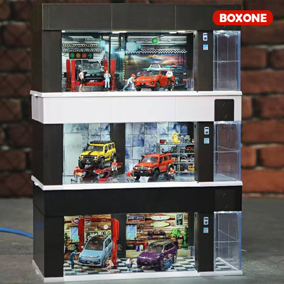 164电动语音灯光车库模型车模型