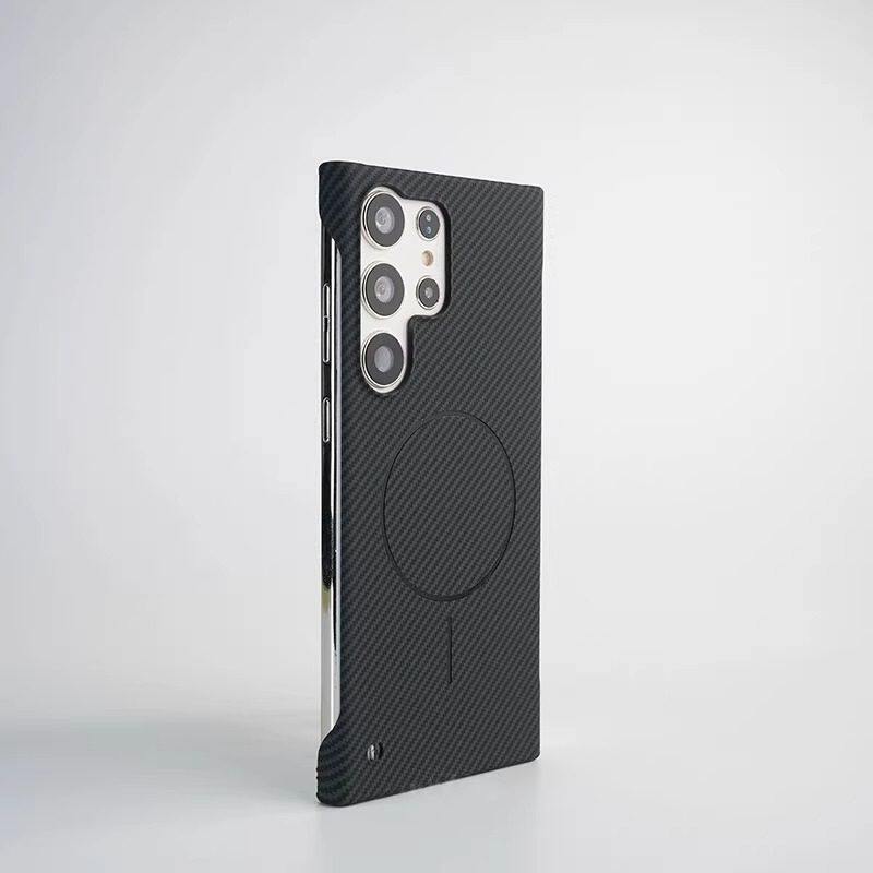 超薄无边框散热适用三星S25Ultra细磁吸圈手机壳s24Plus磨砂碳纤维纹理S23u半包高级感防摔s25+男女保护套