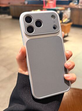 钛灰色素皮纹适用苹果17promax手机壳iphone16pro新款秒变17大视窗镜头Air皮质15防摔13高级12男14plus保护套