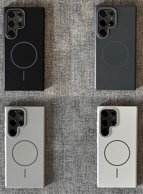 钛灰色细圈Magsafe磁吸无线充电适用三星S25/s24Ultra手机壳s23+磨砂高级s21/2FE超薄Note20硬外套时尚男女潮