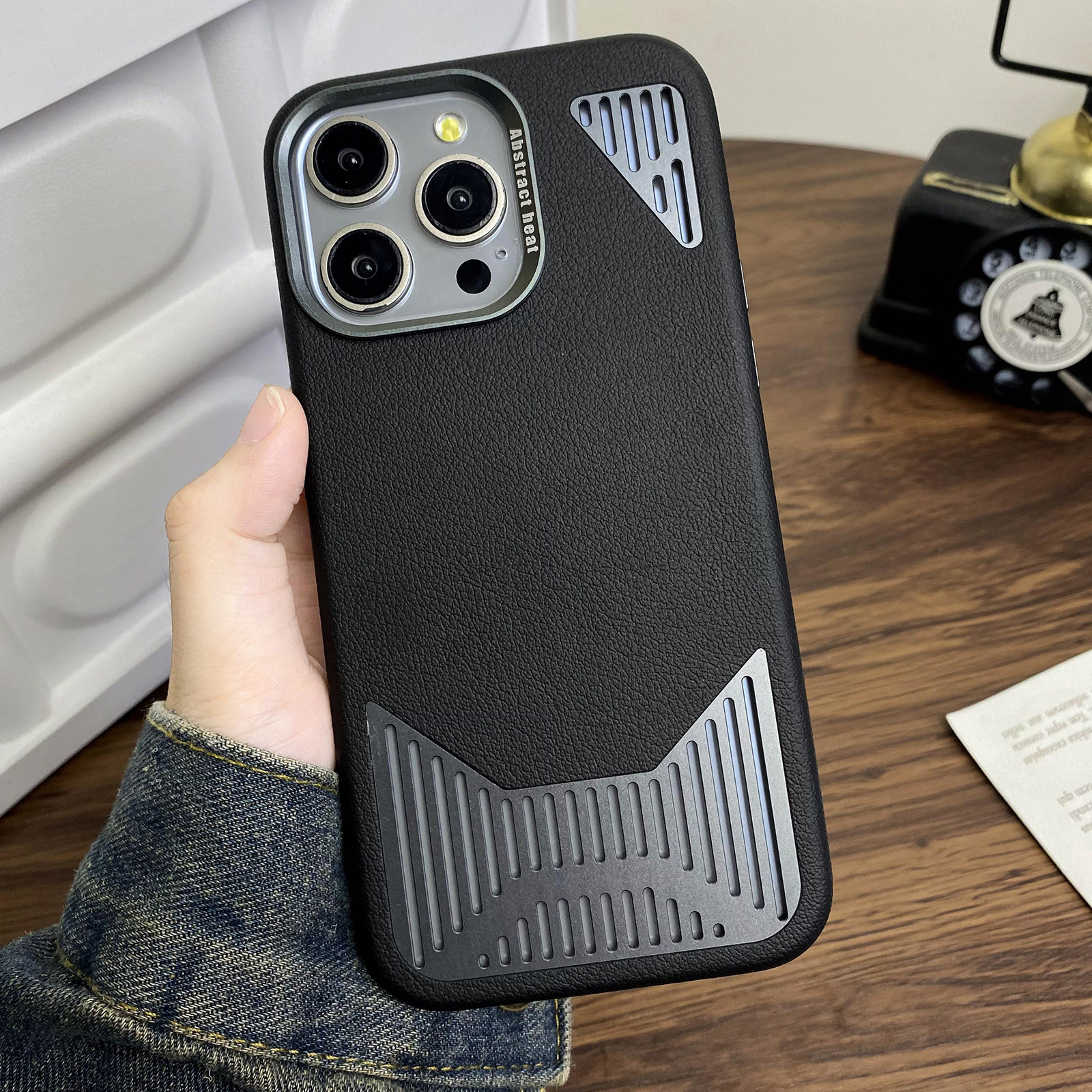 皮纹铝合金二合一散热苹果iPhone 15promax手机壳12防指纹适用iPhone13Pro磁吸充电iPhone14pro高端保护套