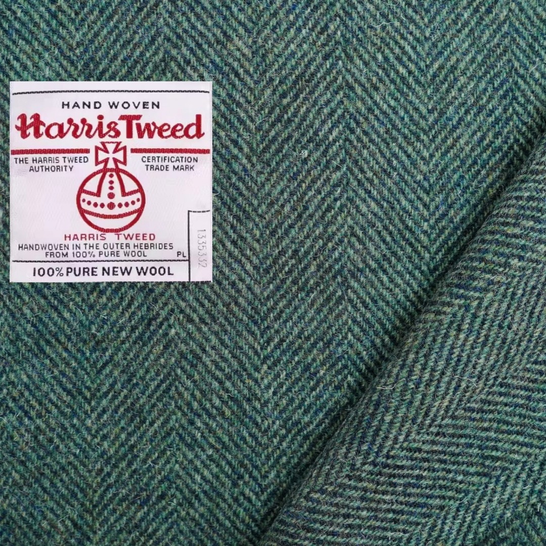 宽人字纹深墨绿色进口正品哈里斯粗花呢harris tweed大衣外套面料