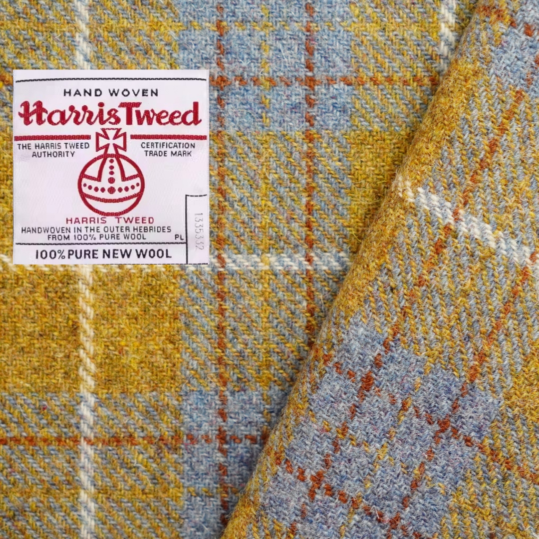 黄色HarrisTweed秋冬格纹大衣