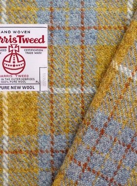 黄色格纹Harris Tweed哈里斯花呢低调质感新羊毛DIY定制面料