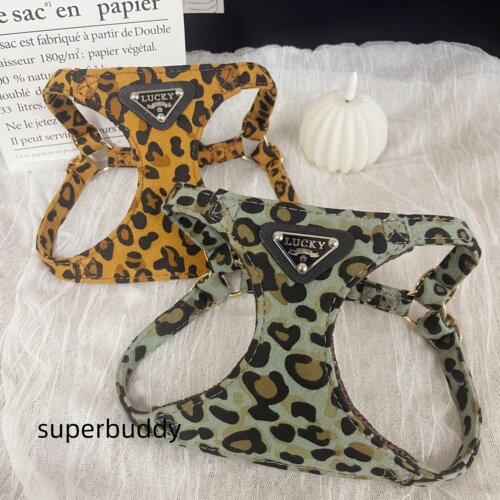Superbuddy豹纹三角标胸背系列背心式宠物胸背带可调节尺寸小型犬