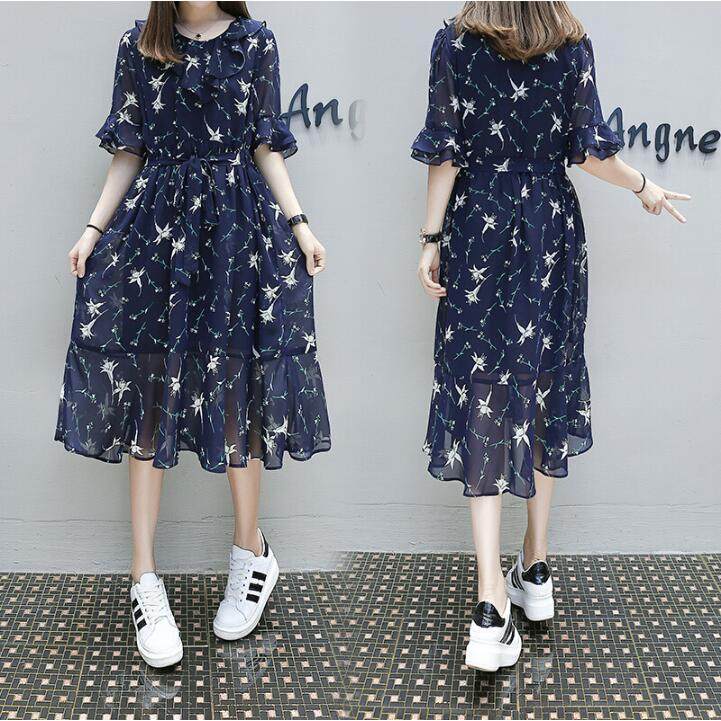 孕妇碎花连衣裙宽松大码200斤胖MM雪纺夏天裙子孕妈妈时尚款夏装