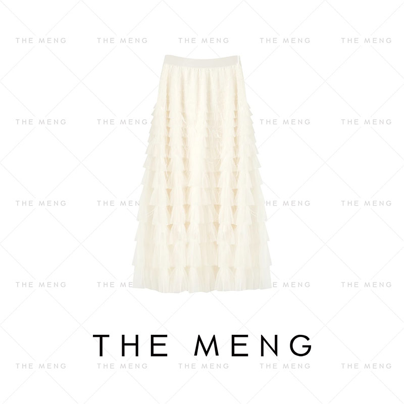THE MENG【巴厘岛】空气感网纱重工13层压褶气质a字半身裙女春季
