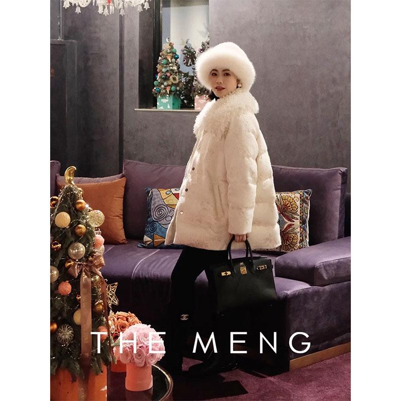 白玉兰100山羊绒高定珠片羽绒服