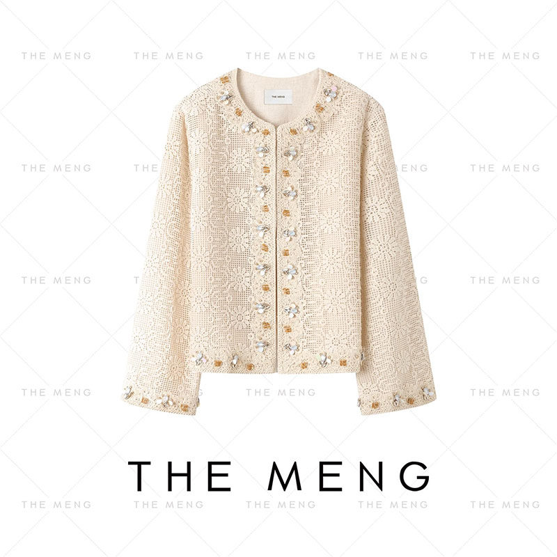 THE MENG【月亮湖】新疆长绒棉亚麻钩花钉珠新中式小香外套女春