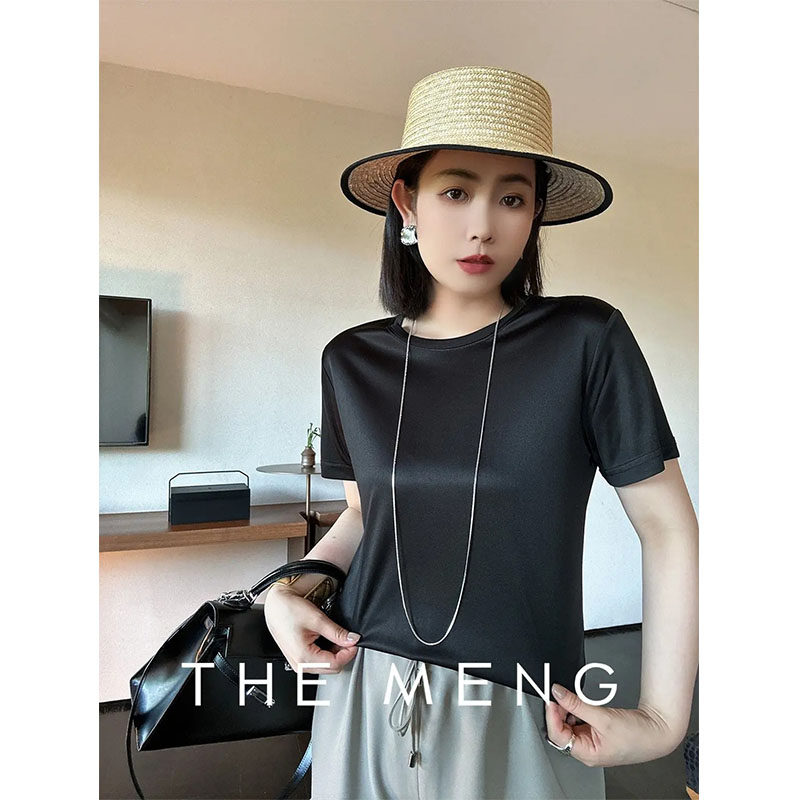 THE MENG【补光灯】醋酸面料舒适垂顺丝滑感极简休闲宽松T恤女夏