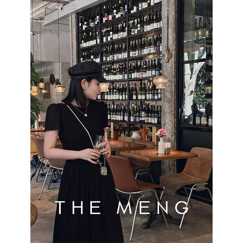 THE MENG【光影】人丝重工打揽弹力显瘦花苞袖简奢气质连衣裙女夏