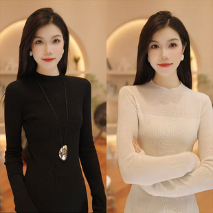 MENG 打底衫 打底内搭 长袖 100羊毛纯色微透修身 THE