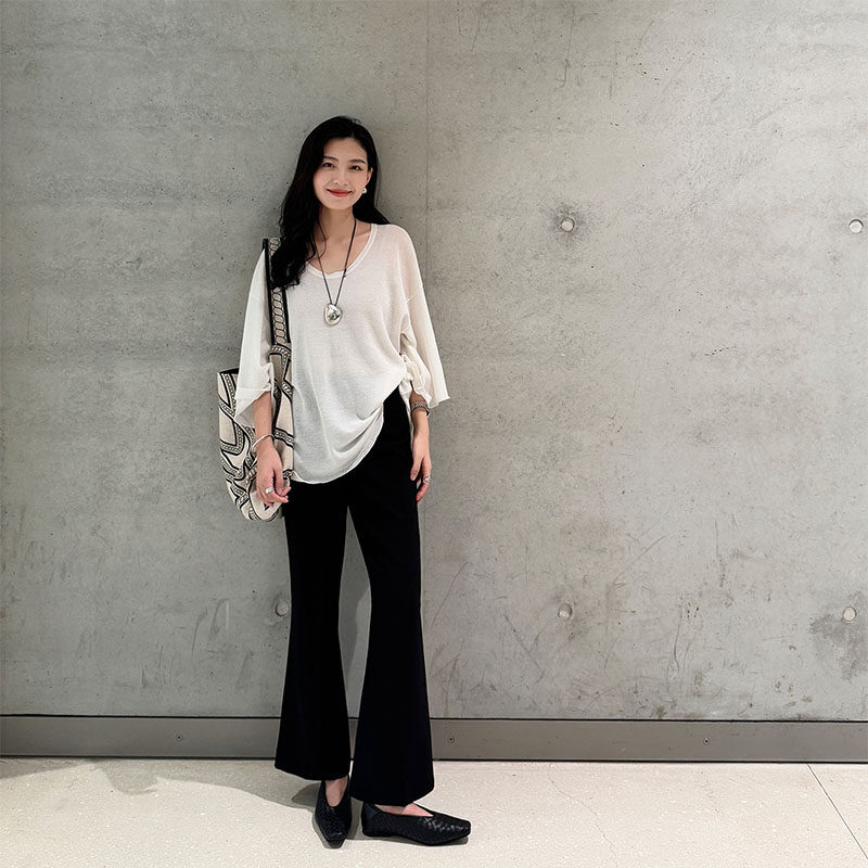 THE MENG【瘦腿神裤】极简黑色百搭修身显瘦时尚微喇休闲裤女秋季
