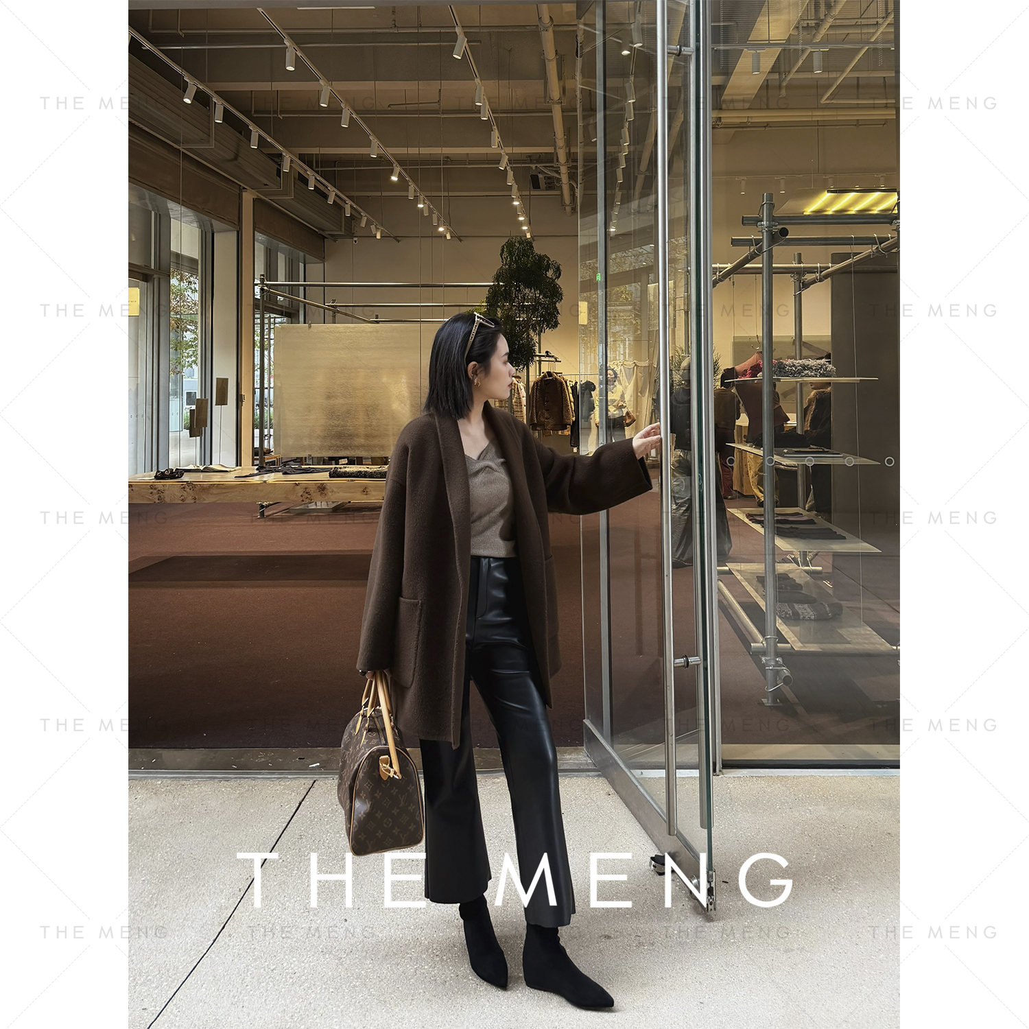 THE MENG【漫画腿】超纤蛋白皮加绒休闲皮裤