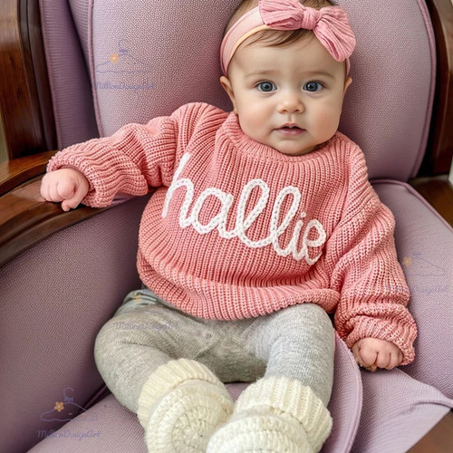 Baby sweater儿童定制毛衣 DIY英文字母 刺绣毛线针织 新生儿礼物