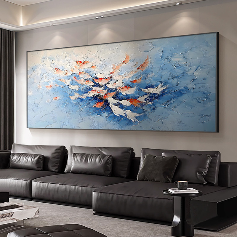 大海年年有余手绘油画印象派客厅九鱼肌理挂画,家居饰品,油画,淘宝优惠券,粉丝福利购,淘宝优惠卷