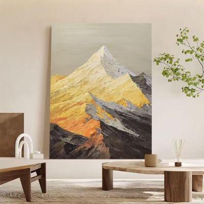 日照金山手绘油画客厅高级感装饰画入户玄关肌理挂画