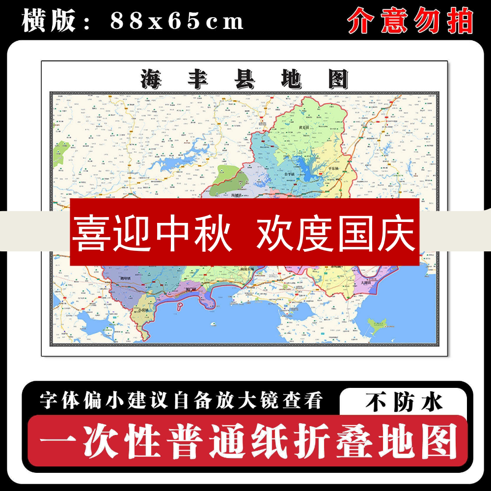 海丰县地图88cm广东省汕尾市现货简约图片高清办公室背景墙贴新款