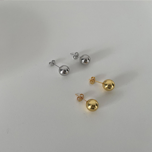Always新款 高级感简约耳饰耳环 黄铜镀金耳钉银色球形耳钉2024新款
