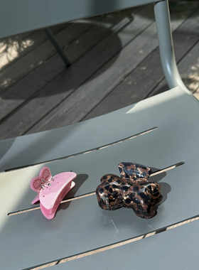 粉色镶钻醋酸发夹豹纹蝴蝶结抓夹
