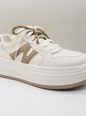 意尔康女鞋2025秋季新款时尚双鞋带厚底板鞋红色运动休闲小白鞋