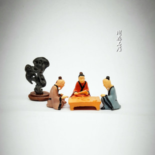 精品复古树脂对弈品茶古人摆件奇石山水盆景鱼缸沙盘微景造景装饰