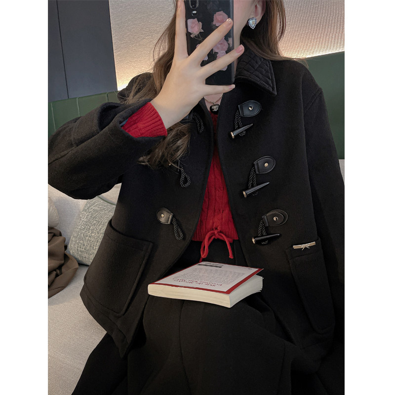 GUOGEV 加棉加厚牛角扣大衣女日系短款小个子甜美学院风毛呢外套,女装/女士精品,毛呢外套,淘宝优惠券,粉丝福利购,淘宝优惠卷
