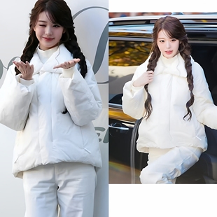 百搭简约外套潮 白色夹棉加厚秋冬保暖羽绒棉服韩版 张元 英明星同款