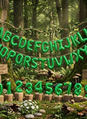 16寸绿色字母数字0-9A-Z铝膜气球场景布置INS风小清新庆生生日