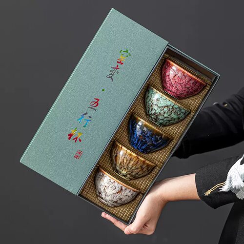 淄博博山陶瓷琉璃大观园陶瓷窑变茶杯品茗杯主人杯商务礼品礼盒装