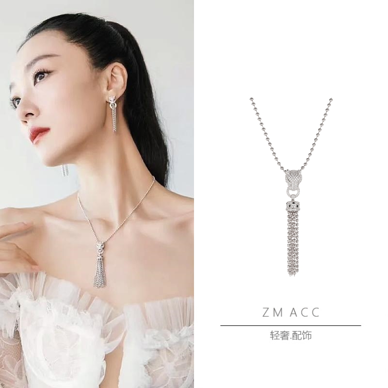 镀18K金男女豹头流苏项链毛衣链