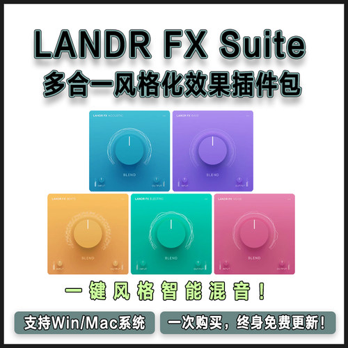 LANDR FX Suite 多合一效果插件EQ压缩饱和混响延迟失真滤波合唱