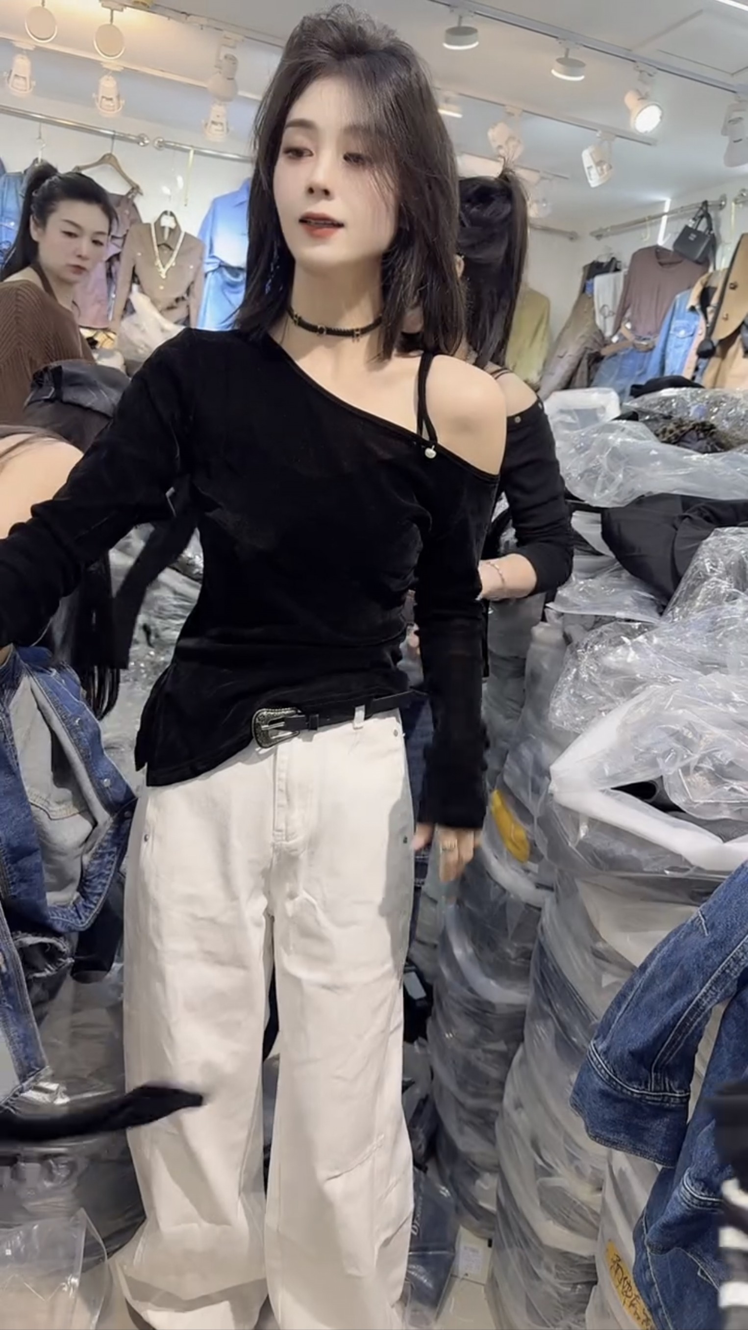 欧货25秋新款一字领长袖t恤女T恤