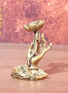 纯铜倒流香佛手莲花小摆件实心黄铜香架香托禅意茶道桌面茶台摆件