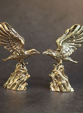 复古实心纯黄铜办公桌面车载小摆件飞鹰老鹰鸟茶宠工艺品手把玩件