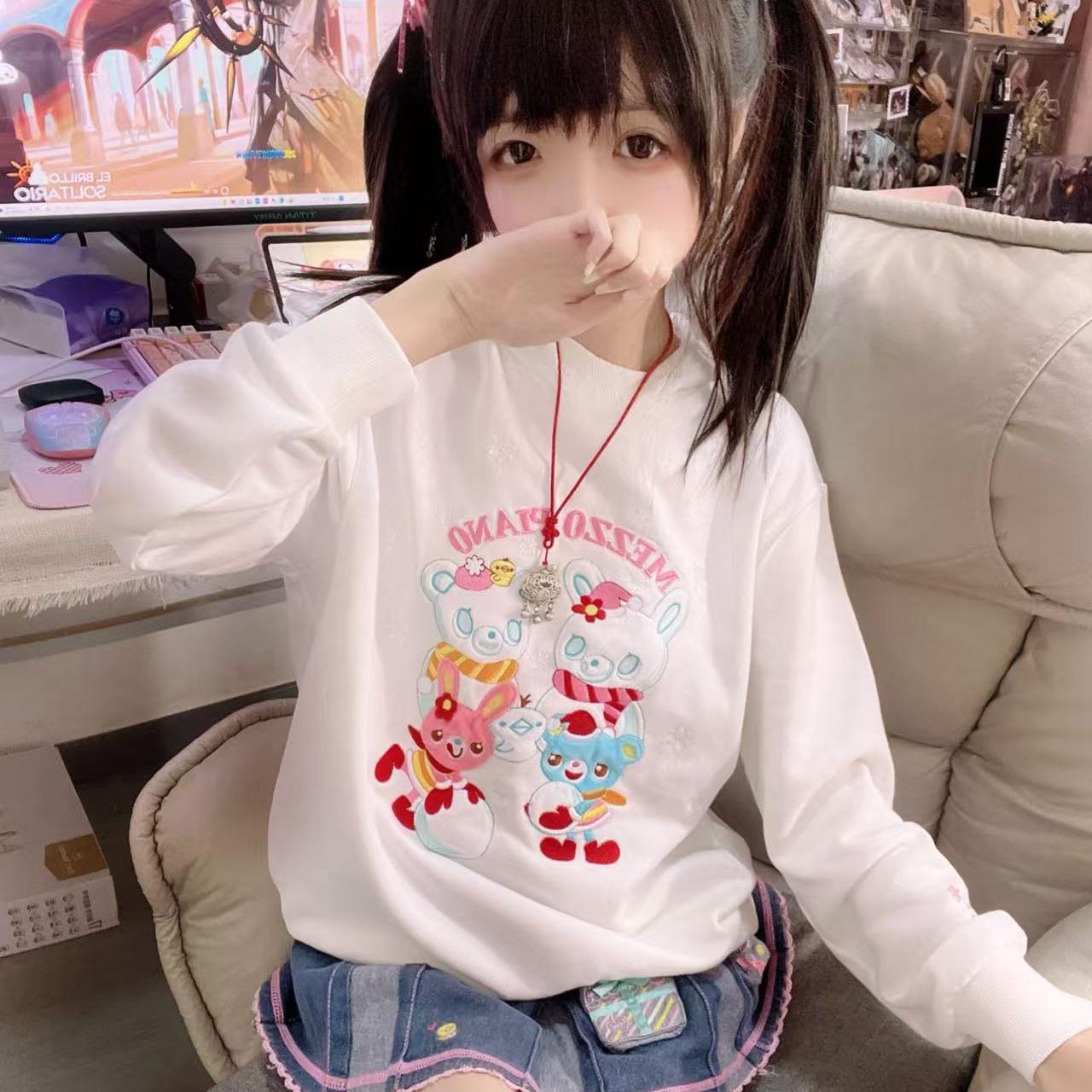 【售空展示】mp雪人卫衣套头重工刺绣长袖女儿服可爱喵喵小鸟机