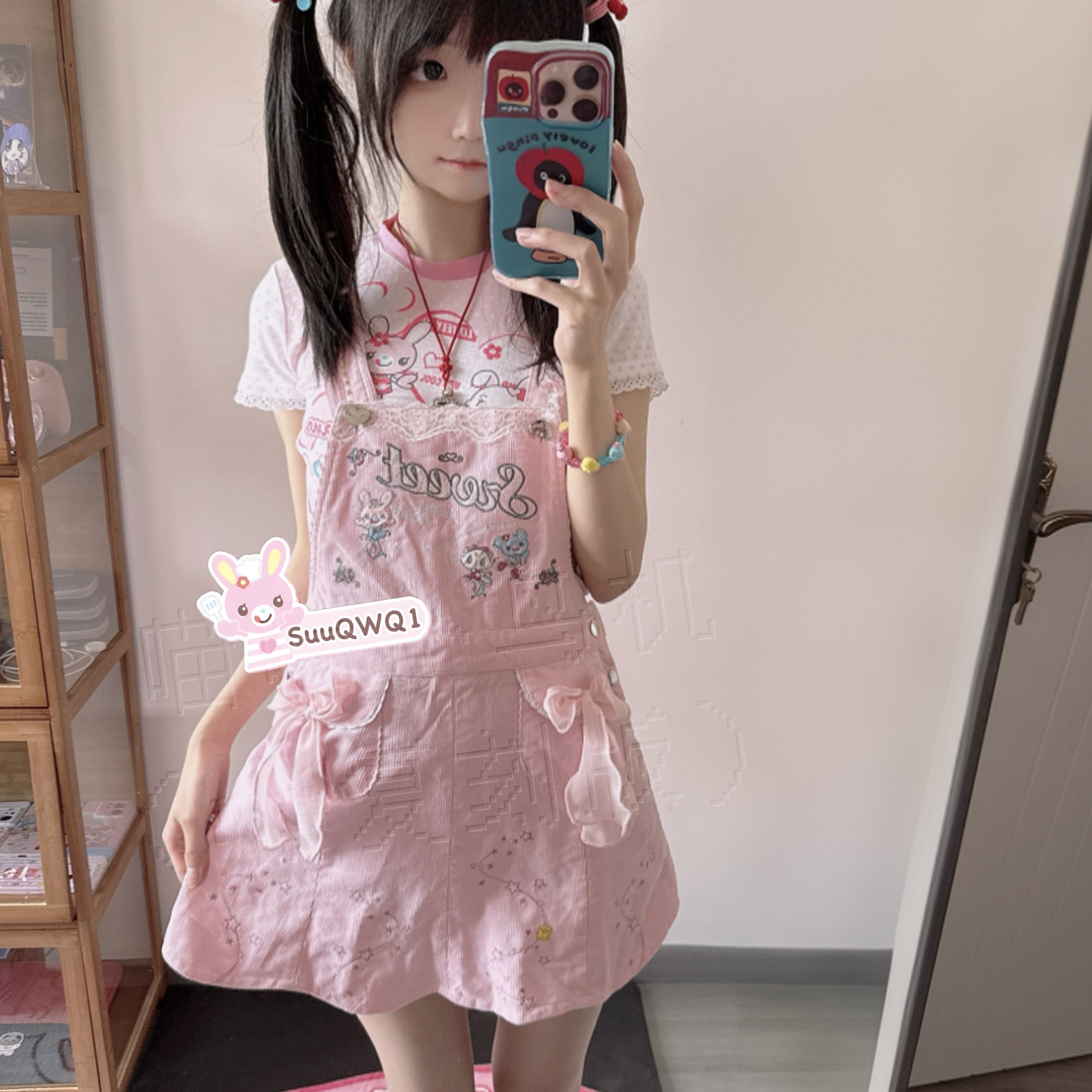 【售空展示】mp女儿服灯芯绒花瓣背带裙可爱软妹少女粉喵喵小鸟机