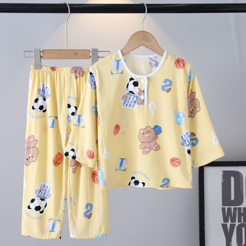 儿童睡衣夏季薄款棉绸家居空调服
