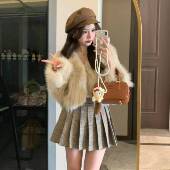 米白色皮草外套年轻款 进口狐狸毛韩版 女士超短款 海宁2025秋冬新款