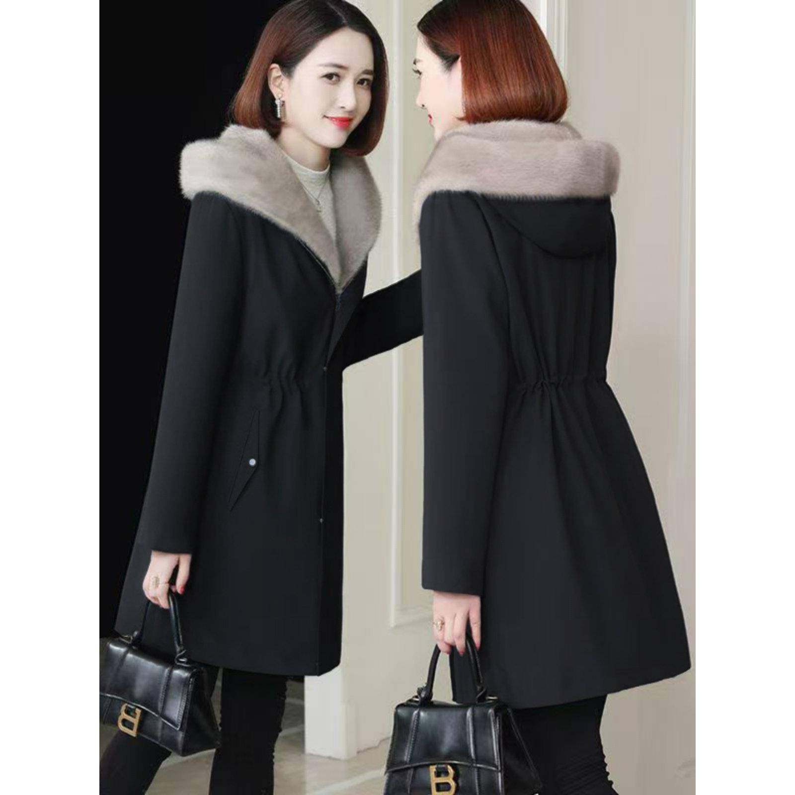 2024新款派克女士秋冬韩式大尺寸天鹅绒加厚棉衣修身保暖大衣中长,女装/女士精品,派克服,淘宝优惠券,粉丝福利购,淘宝优惠卷