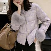 新中式 风毛毛袖 口短款 2025冬季 皮草外套女法式 设计感轻奢百搭紫色