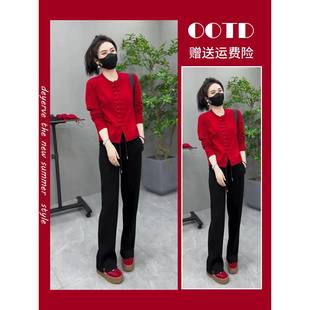 冬装搭配一整套时尚冷淡系女装高级新年过年红色毛衣裙子两件套装