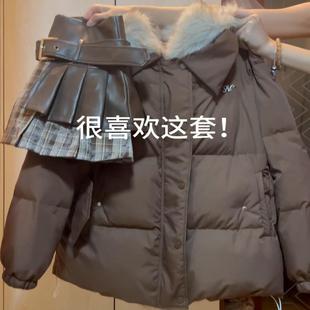 咖色毛绒绒连帽绝美冬装厚外套女款2025新款今年流行爆款保暖棉服