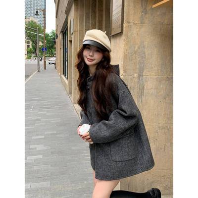 短款双面羊绒大衣女春秋季2025新款小个子韩系慵懒风羊毛呢子外套