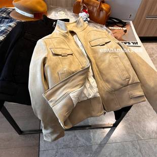 冬季新款麂皮绒羽绒内胆机车风外套女美式复古保暖休闲夹克上衣