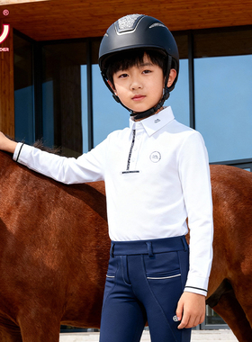 HORSELEADER秋冬四季儿童马术装备长袖T恤专业比赛衬衫马术服装