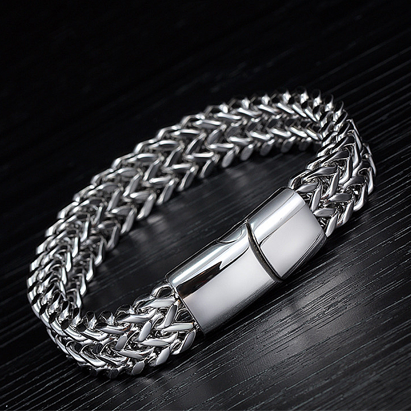 古巴手链粗大配饰品韩版街头霸气男士手环简约钛钢宽版手镯双层