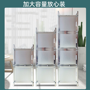 加厚不锈钢储物柜家用茶水柜厨房铝合金小柜子阳台大容量书柜架子