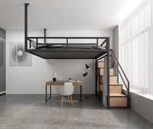 铁艺高架床公寓省空间铁床架简约 现代小户型楼阁吊床多功能悬挂式